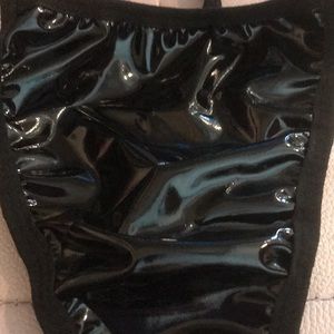 BLACK patent leather panty vinyl shiny thong g string goth lingerie doll sexy